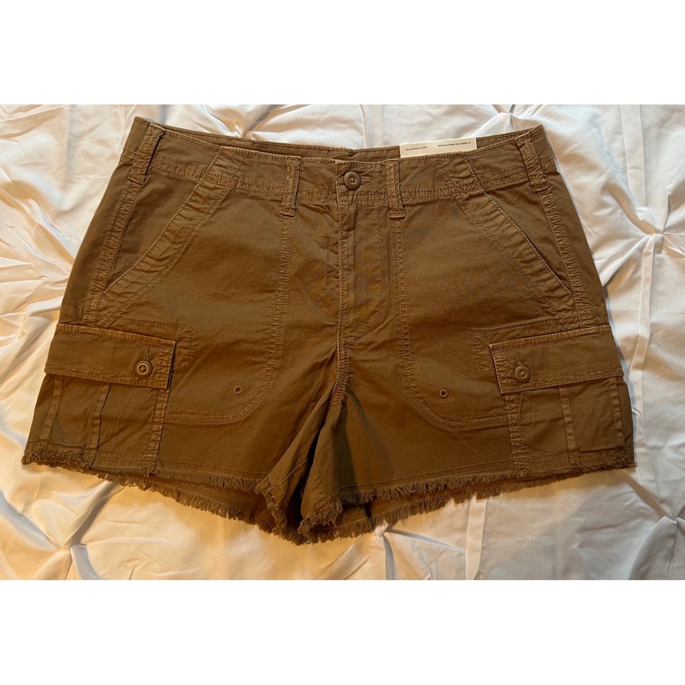American Eagle Cargo Shorts Womens 8 Brown NWT High Waisted Frayed Hem '90s BF